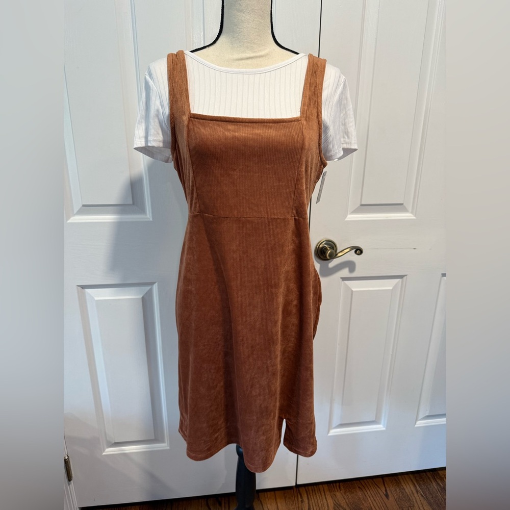 Forever 21 Almost Famous Tan Corduroy Mini Pinafore Dress
